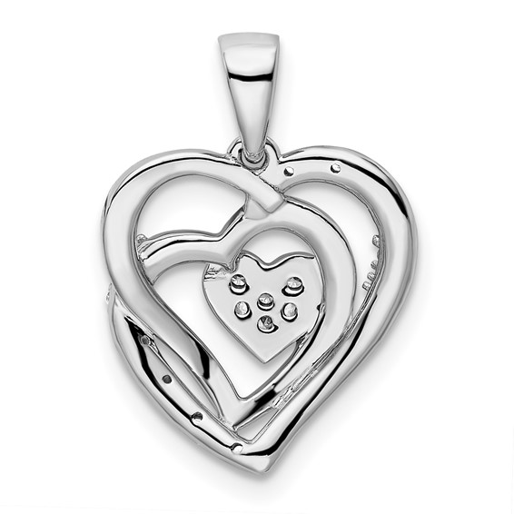 14k White Gold Polished Intertwined Hearts Diamond Pendant