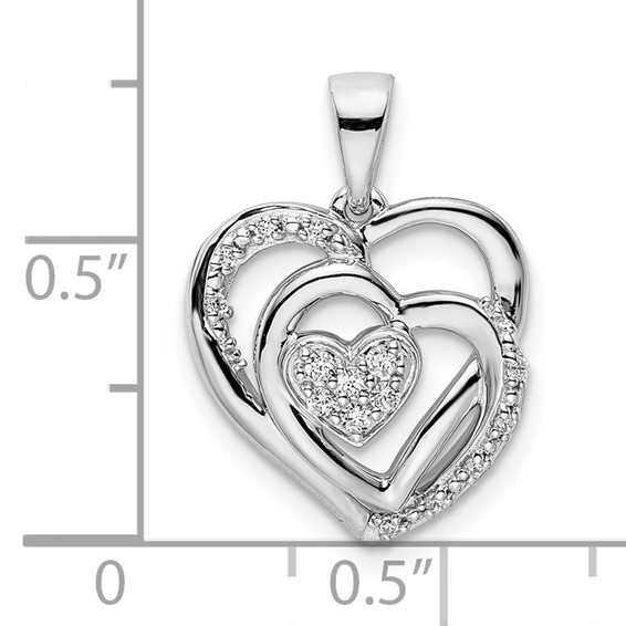 14k White Gold Polished Intertwined Hearts Diamond Pendant