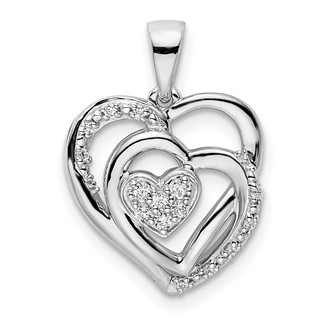 14k White Gold Polished Intertwined Hearts Diamond Pendant