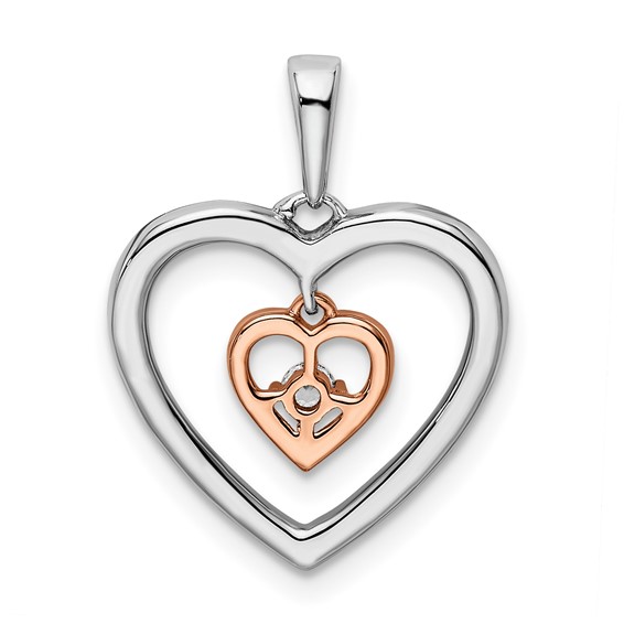 14k Two-tone White and Rose 1/20 carat Diamond Double Heart Pendant