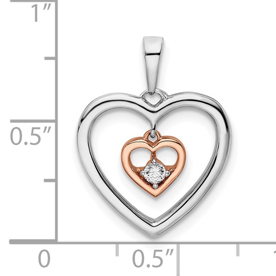 14k Two-tone White and Rose 1/20 carat Diamond Double Heart Pendant