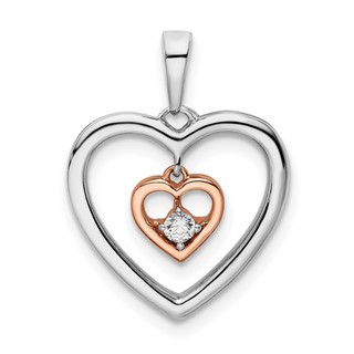 14k Two-tone White and Rose 1/20 carat Diamond Double Heart Pendant