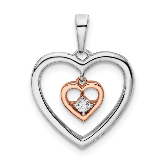 14k Two-tone White and Rose 1/20 carat Diamond Double Heart Pendant