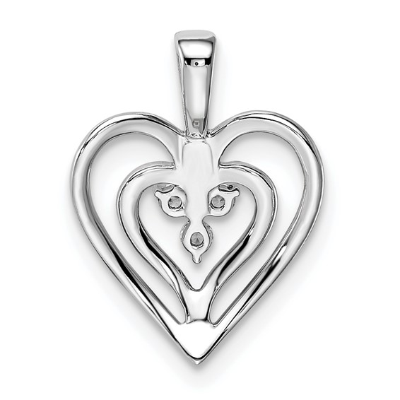 14k White Gold Polished Two Hearts Diamond Pendant