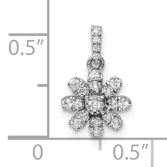 14k White Gold Polished 1/6 carat Diamond Flower Pendant