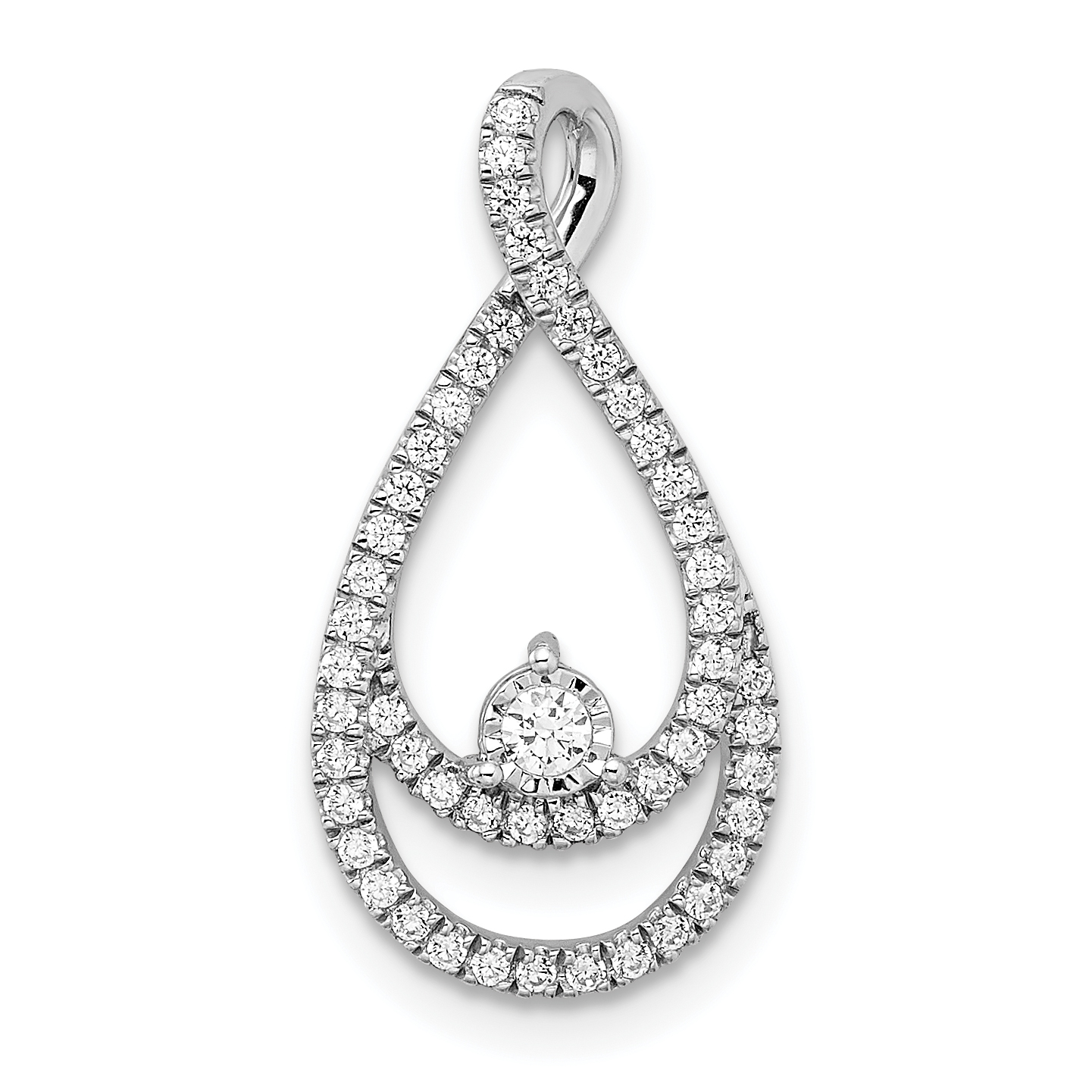 14k White Gold 1/5 carat Diamond Double Teardrop Chain Slide (PM8499-020-WA)