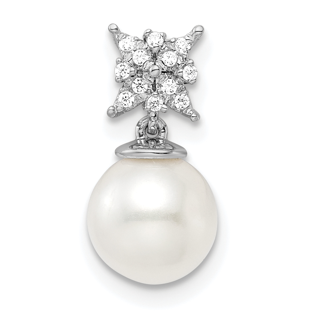 14k White Gold Freshwater Cultured Pearl & Diamond Chain Slide (PM8510-PL-004-WA)