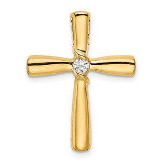 14k Polished 1/10 carat Diamond Cross Chain Slide