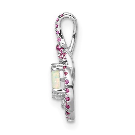 14k White Gold Pink Tourmaline/Opal/Diamond Chain Slide
