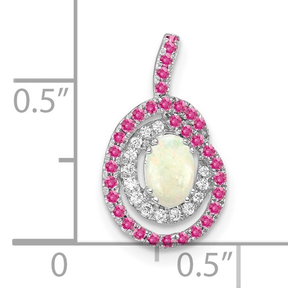 14k White Gold Pink Tourmaline/Opal/Diamond Chain Slide