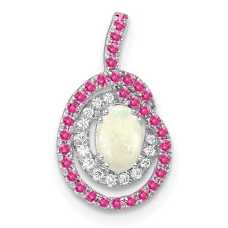 14k White Gold Pink Tourmaline/Opal/Diamond Chain Slide