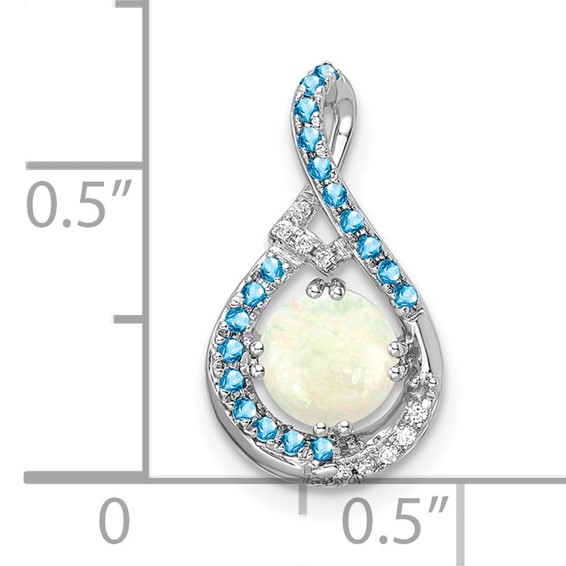 14k White Gold Blue Topaz/Opal/Diamond Chain Slide