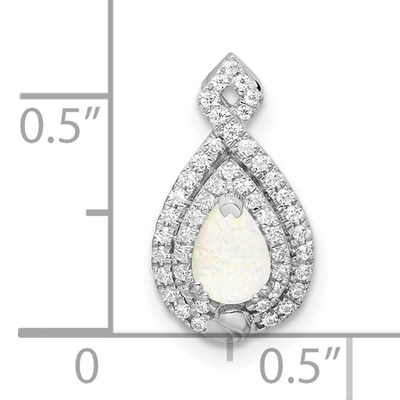 14k White Gold Polished Pear Opal and Diamond Chain Slide