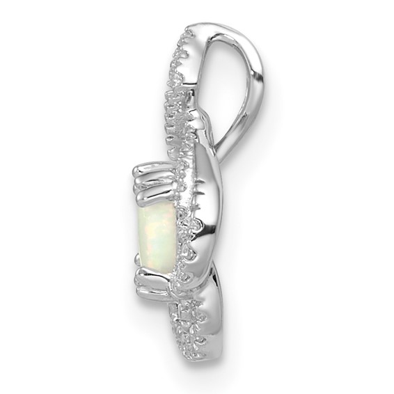 14k White Gold Polished Oval Opal and Diamond Vintage Chain Slide