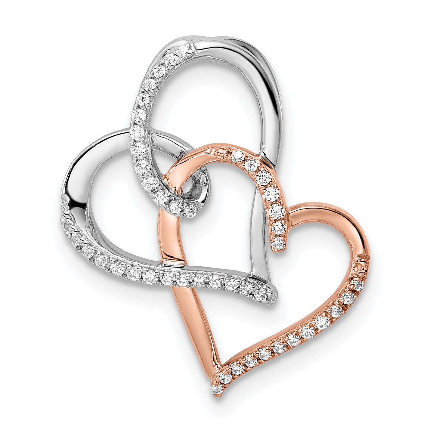 14k Two-tone White and Rose Double Heart Diamond Chain Slide (PM8531-015-WRA)