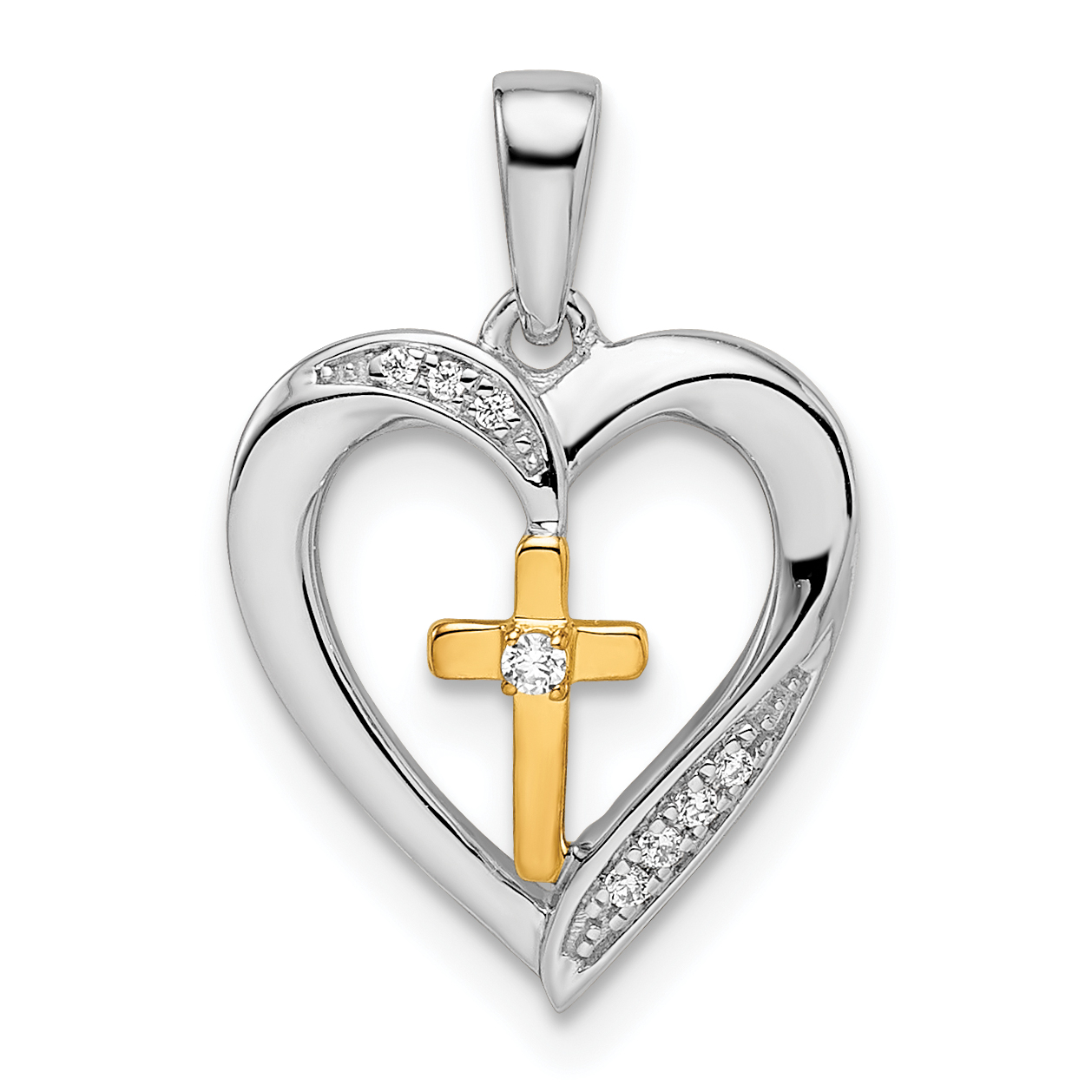 14k Two-tone Heart with Cross Diamond Pendant (PM8532-003-WYA)