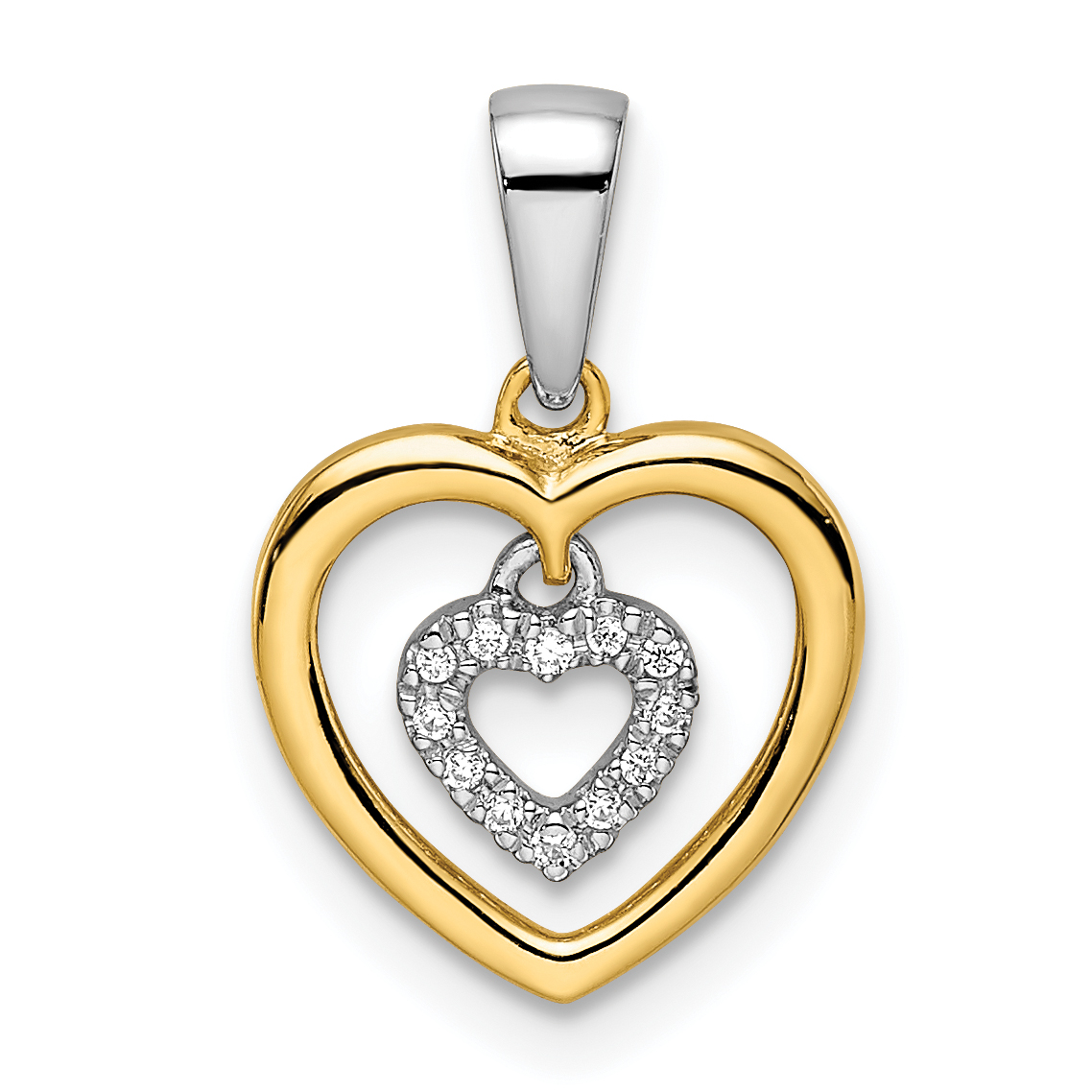 14k Two-tone Heart Dangle Diamond Pendant (PM8536-004-YWA)
