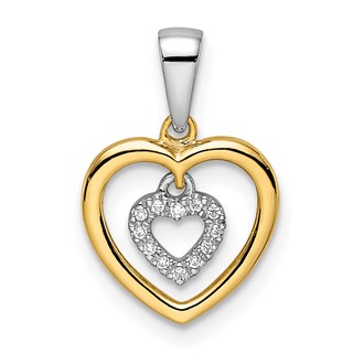 14k Two-tone Heart Dangle Diamond Pendant