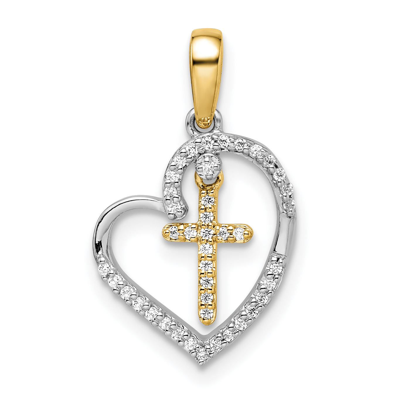 14k Two-tone Heart with Cross Diamond Pendant (PM8538-012-WYA)