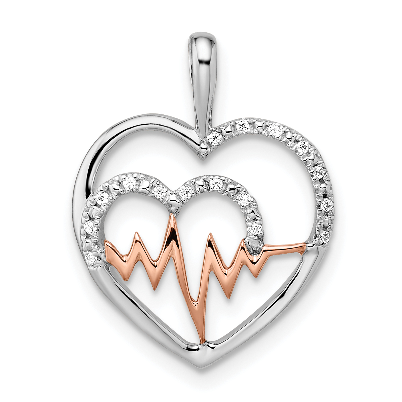 14k Two-tone White and Rose Heart w/Beat Diamond Pendant (PM8539-005-WRA)