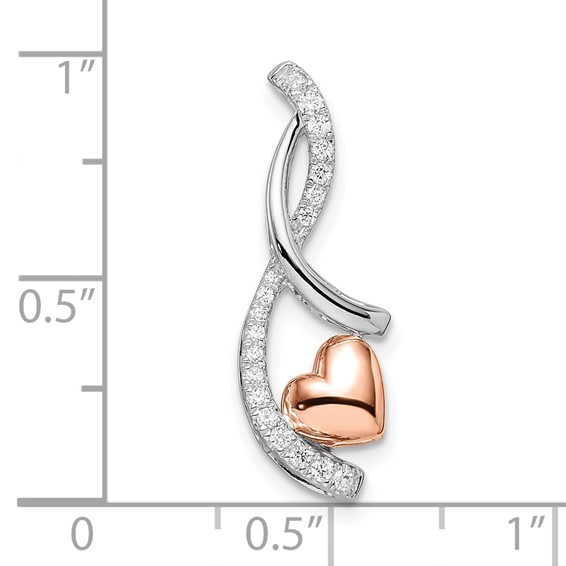 14k Two-tone White and Rose Heart 1/6 carat Diamond Chain Slide