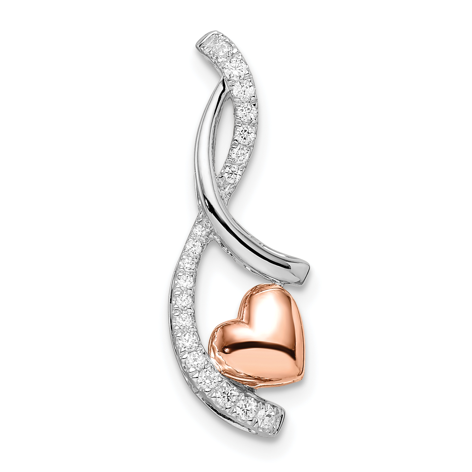 14k Two-tone White and Rose Heart Diamond Chain Slide (PM8543-015-WRA)