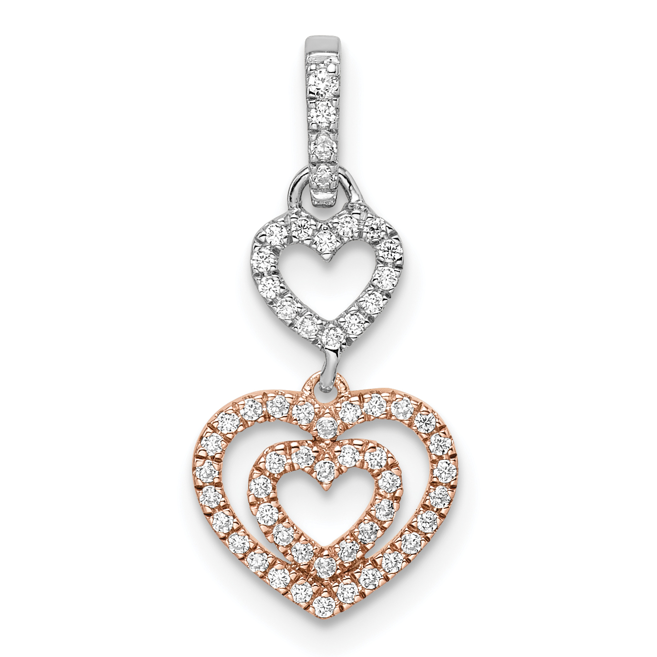 14k Two-tone White and Rose Hearts Dangle Diamond Pendant (PM8544-018-WRA)