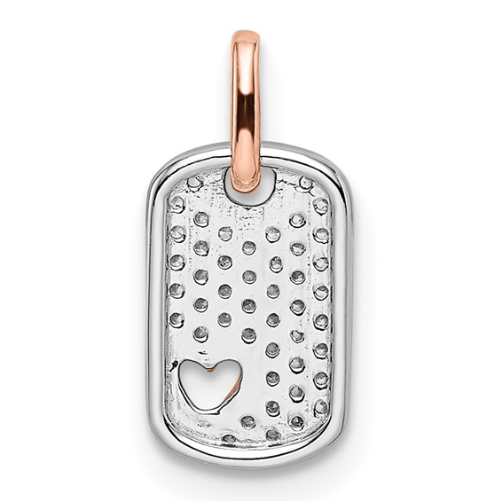 14k Two-tone White and Rose Small Dog Tag with Heart Diamond Pendant