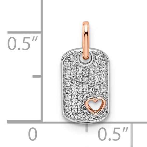 14k Two-tone White and Rose Small Dog Tag with Heart Diamond Pendant