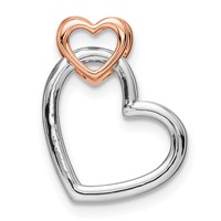 14K Two Tone Rose and White Gold 0.25 Carat Lab Grown Diamond VS SI+ G+ Complete Double Heart Chain Slide Pendant view 3