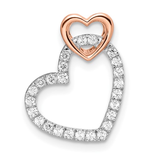 14K Two Tone Rose and White Gold 0.25 Carat Lab Grown Diamond VS SI+ G+ Complete Double Heart Chain Slide Pendant