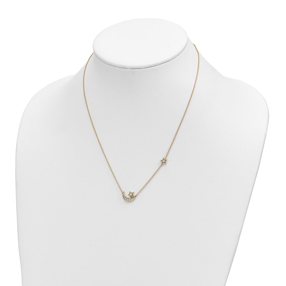 14k Polished 1/5 carat Diamond Moon and Stars 18 inch Necklace