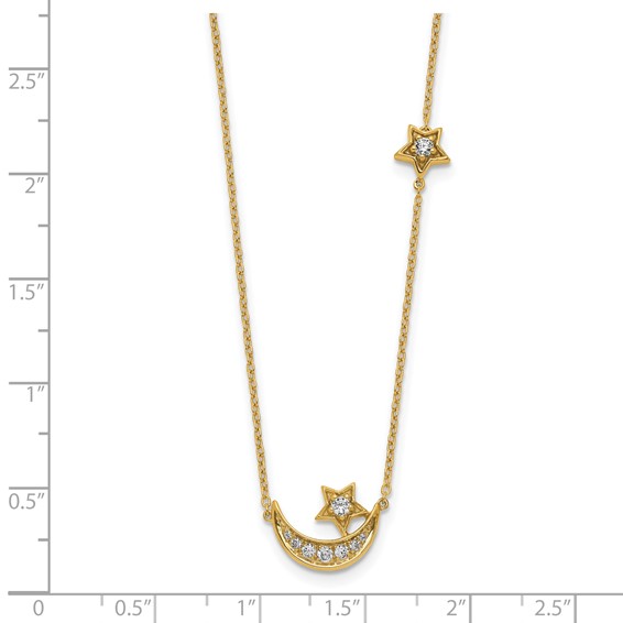 14k Polished 1/5 carat Diamond Moon and Stars 18 inch Necklace