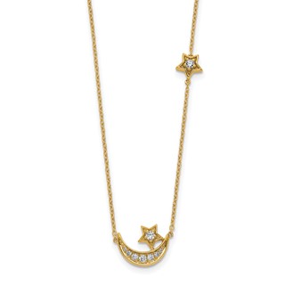 14k Polished 1/5 carat Diamond Moon and Stars 18 inch Necklace