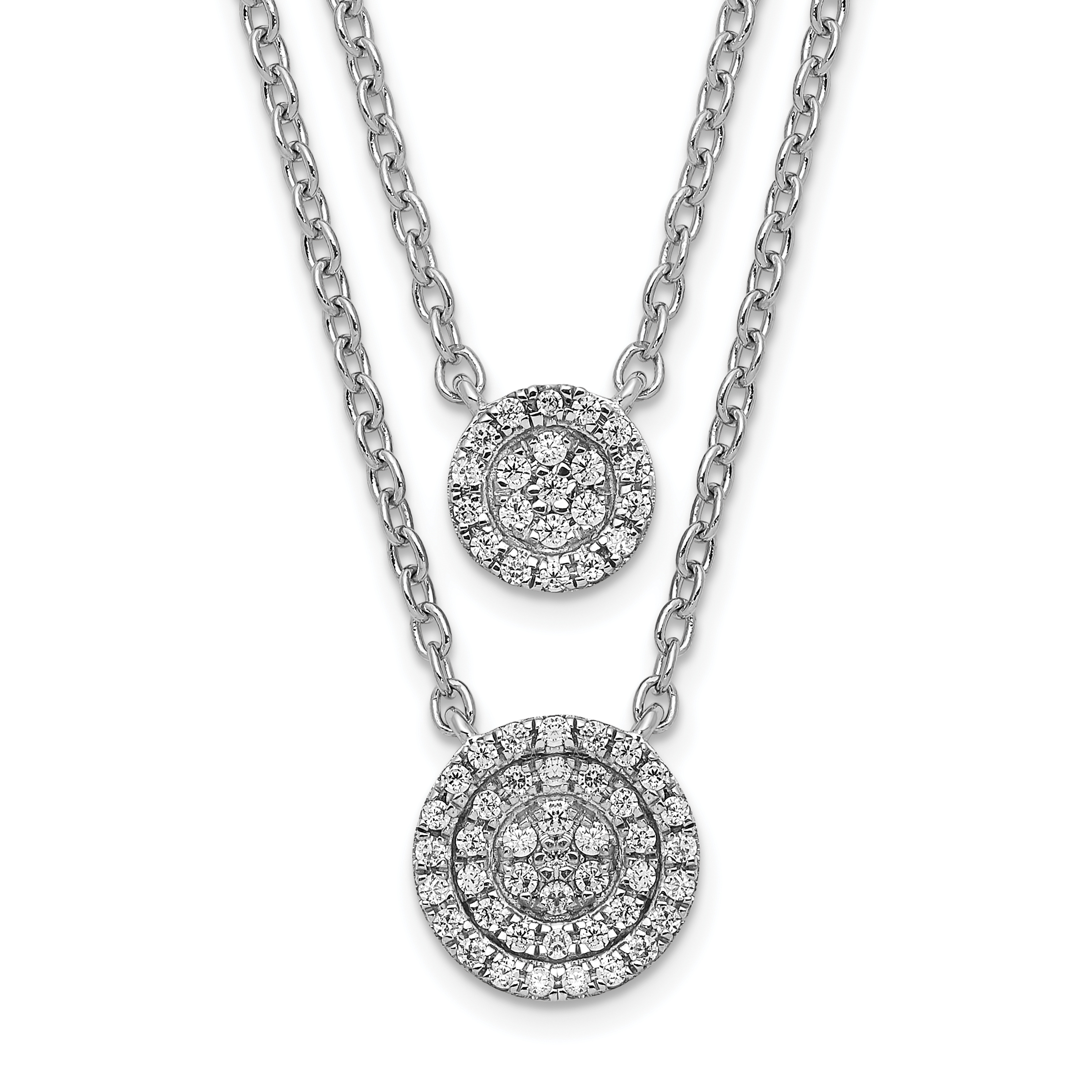 14k White Gold 1/5 carat Diamond Circles Double Strand 18 inch Necklace (PM8565-020-WA)