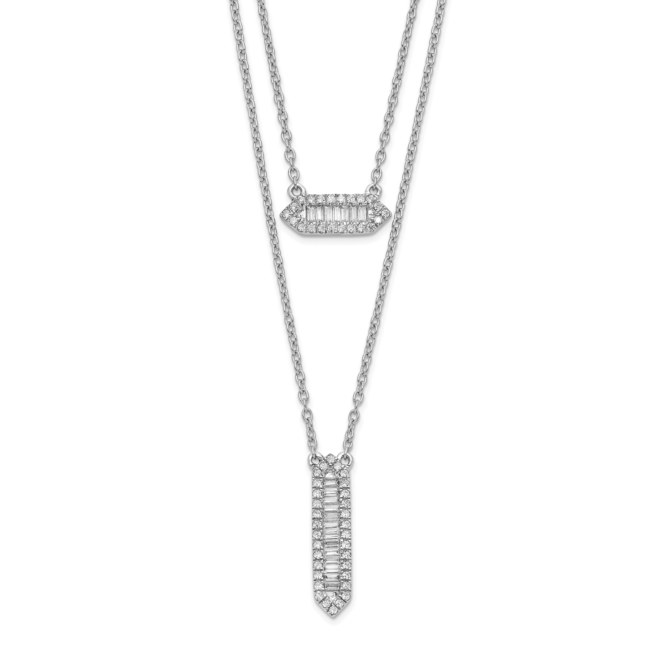14k White Gold 3/8 carat Baguette Diamond Double Strand 18 inch Necklace (PM8567-040-WA)