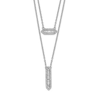 14k White Gold 3/8 carat Baguette Diamond Double Strand 18 inch Necklace
