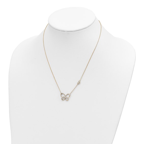 14k Polished 1/6 carat Diamond Butterfly 18 inch Necklace