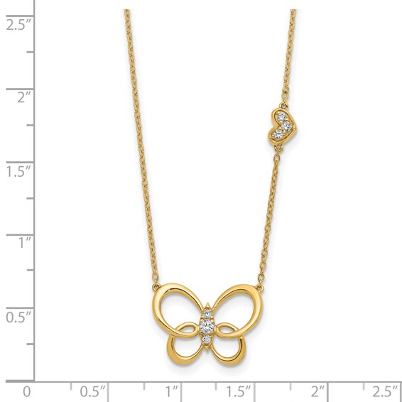 14k Polished 1/6 carat Diamond Butterfly 18 inch Necklace