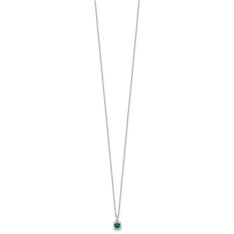 10k White Gold 1/10 carat Lab Grown Diamond VS/SI+ G+ and Created Emerald Complete 18 inch Pendant Necklace