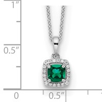 14K White Gold 0.10 Carat Lab Grown Diamond VS SI+ G+ and Created Emerald Complete Pendant Necklace, 18" view 3