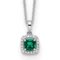 10K White Gold 0.10 Carat Lab Grown Diamond VS SI+ G+ and Created Emerald Complete Pendant Necklace, 18" view 1