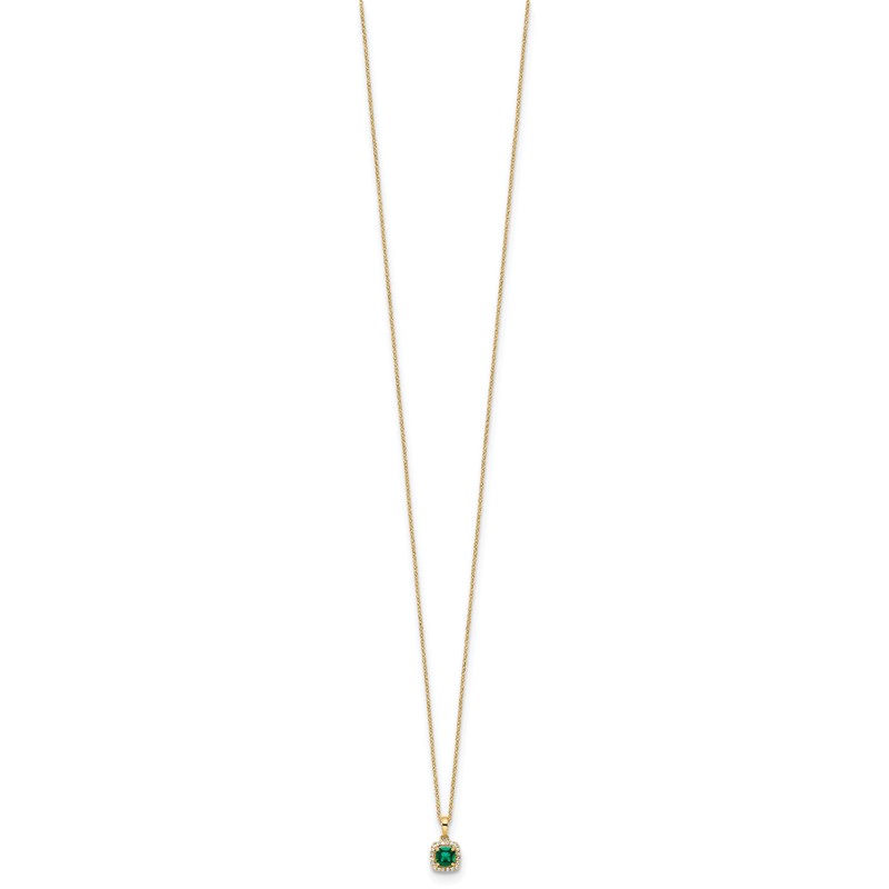 14k 1/10 carat Lab Grown Diamond VS/SI+ G+ and Created Emerald Complete 18 inch Pendant Necklace