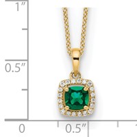 10K Yellow Gold 0.10 Carat Lab Grown Diamond VS SI+ G+ and Created Emerald Complete Pendant Necklace, 18" view 3