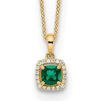14K Yellow Gold 0.10 Carat Lab Grown Diamond VS SI+ G+ and Created Emerald Complete Pendant Necklace, 18" view 1