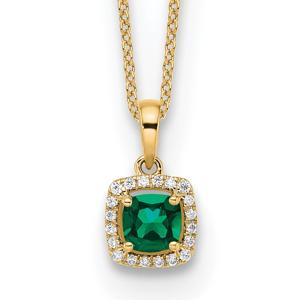 10K Yellow Gold 0.10 Carat Lab Grown Diamond VS SI+ G+ and Created Emerald Complete Pendant Necklace, 18"