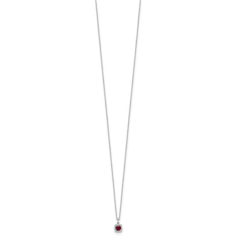 10k White Gold 1/10 carat Lab Grown Diamond VS/SI+ G+ and Created Ruby Complete 18 inch Pendant Necklace