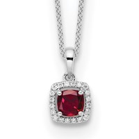 14K White Gold 0.10 Carat Lab Grown Diamond VS SI+ G+ and Created Ruby Complete Pendant Necklace, 18" view 1