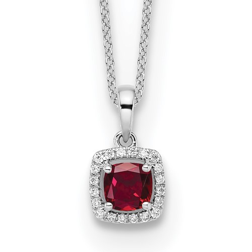 10K White Gold 0.10 Carat Lab Grown Diamond VS SI+ G+ and Created Ruby Complete Pendant Necklace, 18"