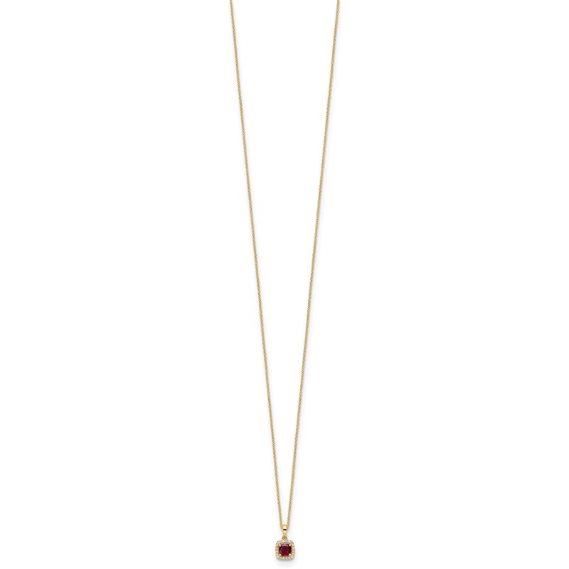 14k 1/10 carat Lab Grown Diamond VS/SI+ G+ and Created Ruby Complete 18 inch Pendant Necklace